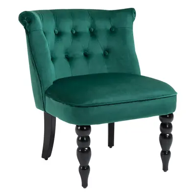 HOMCOM Velvet Accent Chair Tufted Wingback Chair w/ Rubber Wood Legs Dark Green