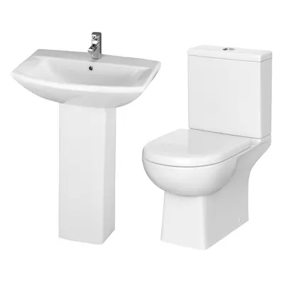 Destin Square Ceramic Set - Includes Close Coupled Toilet Pan, Cistern, Seat, Tap Hole 600mm Bas