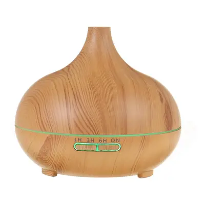 (Light wood grain, EU Plug) 550ML Aroma Air Humidifier Wood Grain with LED Lights Essential Oil 