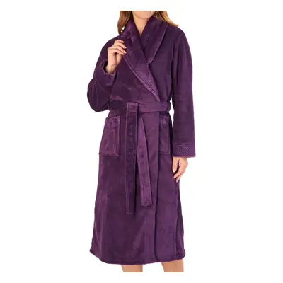 (Plum, Extra Large - UK 20/22) Slenderella Womens Shawl Collar Waffle Detail Fleece Dressing Gow