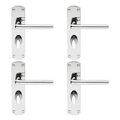 4x Rounded Straight Bar Handle on Bathroom Backplate x 42mm Polished Chrome