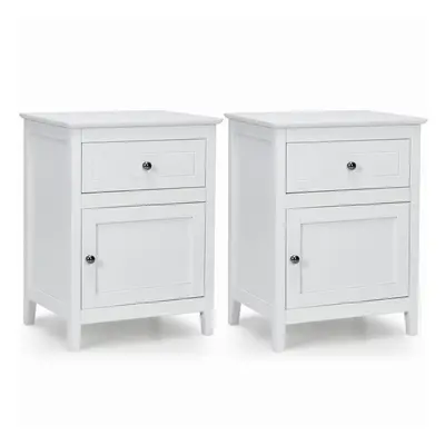 2-Tier Modern Bedside Table Accent End Table W/ Drawers & Wooden Legs