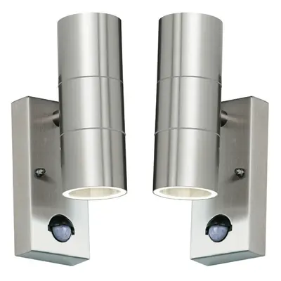 2 PACK IP44 Outdoor Accent Light & PIR GU10 Stainless Steel Up & Down Wall Lamp