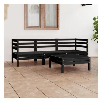 vidaXL Solid Pinewood Garden Lounge Set Piece Black Outdoor Seating Sofa