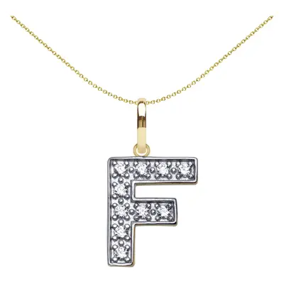 Jewelco London Solid 9ct Yellow and White Gold Cubic Zirconia 15mm San Serif Block Font Initial 