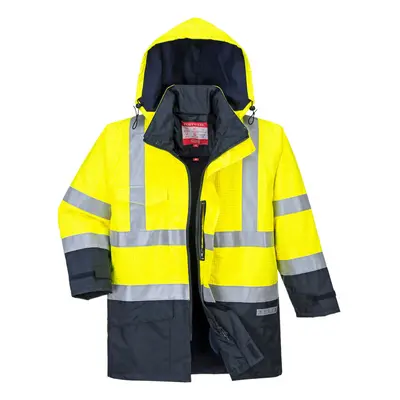 (Yellow/Navy, M) Portwest Bizflame Rain Hi-Vis Multi-Protection Jacket