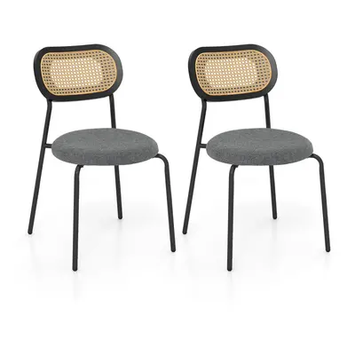 Dining Chairs Set of Upholstered Kitchen Chairs with Imitated Rattan Backrest