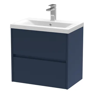 Square Wall Hung Drawer Vanity Unit & Ceramic Basin, 600mm - Midnight Blue