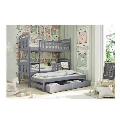 (Graphite, Foam Mattress) Wooden Bunk Bed Harriet with Trundle and Storage