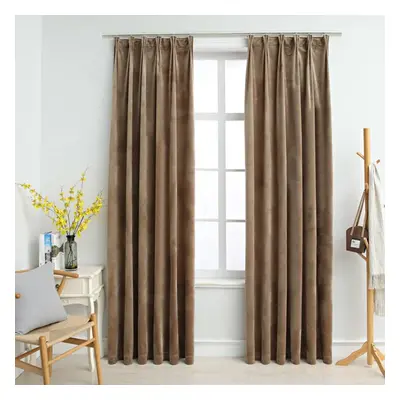 vidaXL 2x Blackout Curtains with Hooks Velvet Beige 140x245cm Drapery Blinds