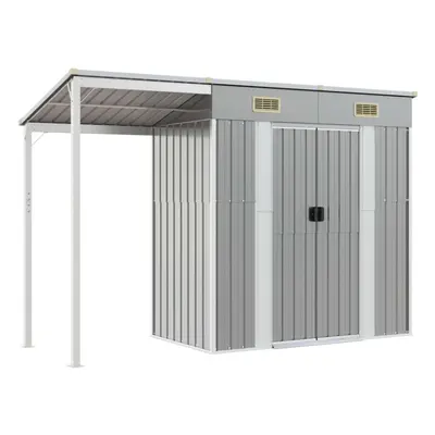 (light grey) vidaXL Garden Shed with Extended Roof Outdoor Tool Shed Storage Shed Steel