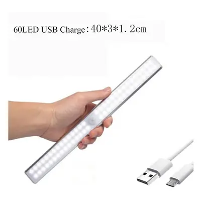 (60LED USB Charge, Warm Light) Wireless LED Cabinet Night Light Motion Sensor Light Closet Night