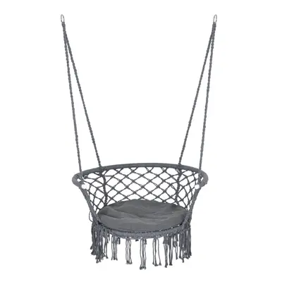 Outsunny Hanging Hammock Chair Macrame Seat for Outdoor Patio Garden Dark Grey