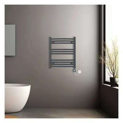 (Anthracite, 600x500mm) Prefilled Electric Heated Towel Rail Radiator Curved Thermo Smart WiFi