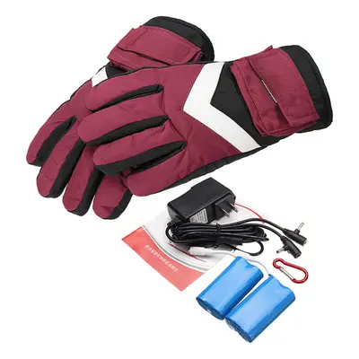 (Red) 2800mah Waterproof Battery Thermal Heated Gloves For Motorcycle Racing Winter Warmer