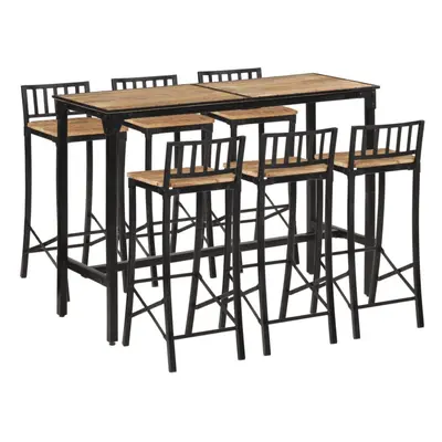 vidaXL Bar Set Piece Bar Table and Chairs Solid Rough Wood Mango and Metal