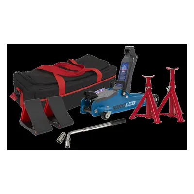 Trolley Jack Tonne Low Entry Short Chassis & Accessories Bag Combo - Blue