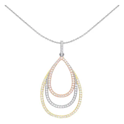 Jewelco London Ladies Rhodium Yellow & Rose Gold-Plated Sterling Silver Cubic Zirconia Triple Ti