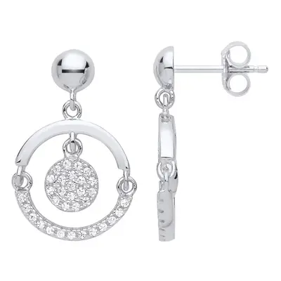 Jewelco London Ladies Sterling Silver Cubic Zirconia Swing Hoop Disco Ball Stud Drop Earrings - 