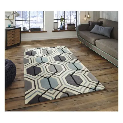 (Grey & Blue, 150cm x 230cm) Hong Kong Hexagon Rug Acrylic Hand Tufted Geometric Mat