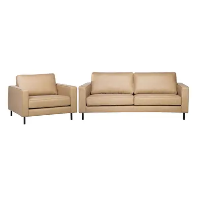 Faux Leather Living Room Set Beige SAVALEN