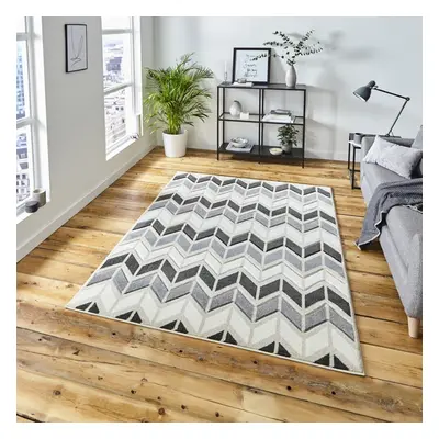 (160x220cm) Matrix Rugs MT24 in Grey Beige Striped Zig Zag Powerloomed Mats