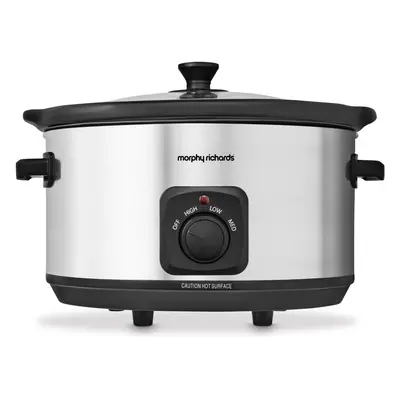 Morphy Richards 6.5L Slow Cooker, Ceramic Pot, Cooking Settings, Easy Clean, Silver, 461013, Bru