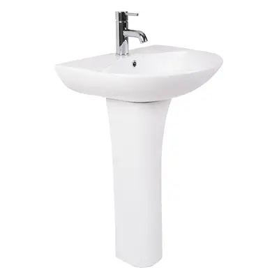 NRG Bathroom Modern Cloakroom Full Pedestal 550mm Basin Compact Single Tap Hole Sink