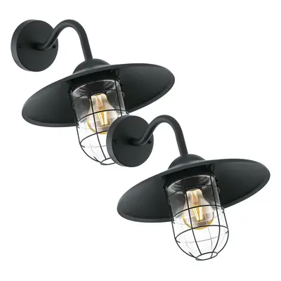 2 PACK IP44 Outdoor Wall Light Black Cage Fisherman Shade 60W E27 Porch Lamp