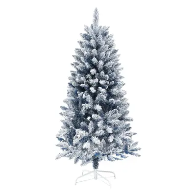 HOMCOM Foot Artificial Blue Snow Flocked Christmas Tree with Hinged Branches