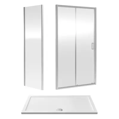 6mm Toughened Safety Glass Sliding Shower Door, Side Panel and Shower Tray - x x 1900mm - Chrome