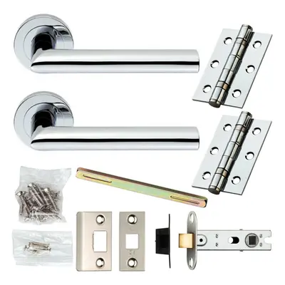 Door Handle & Latch Pack Chrome Modern Straight Round on Screwless Round Rose