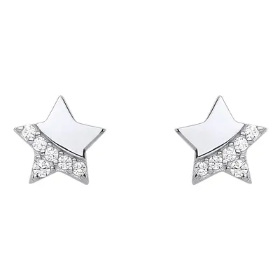 Jewelco London Ladies Rhodium Plated Sterling Silver CZ Lucky Star Graduated Accent Stud Earring