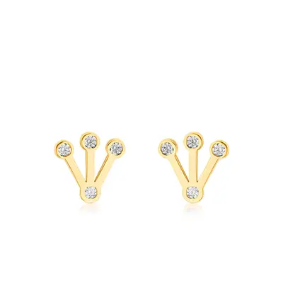 Jewelco London Women's 9ct Gold White Round Brilliant Cubic Zirconia Triple Spike Crown Stud Ear