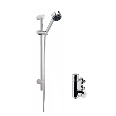 Thermostatic Round Vertical Bar Valve and Multi Function Handset Slider Rail Kit Shower Bundle -