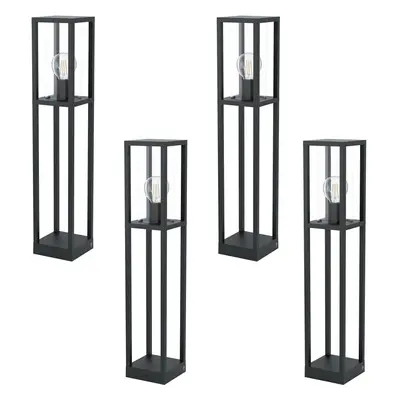 4 PACK IP44 Outdoor Bollard Light Black Cast Aluminium Box 40W E27 Tall Post