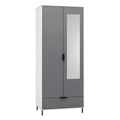 Madrid Door Drawer Mirrored Wardrobe in Grey and White Gloss Finish