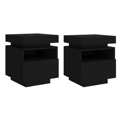 (black) vidaXL Bedside Cabinets with LED Lights Nightstand Bed Table Side Cabinet