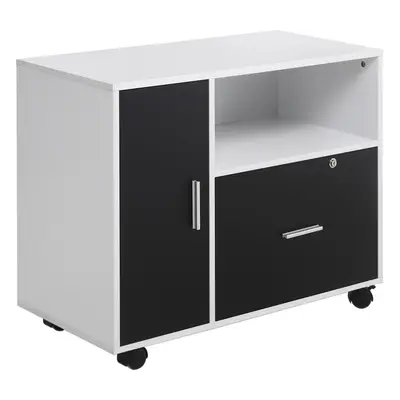 HOMCOM Mobile Office File Cabinet Printer Table with Lockable Drawer and Shelf