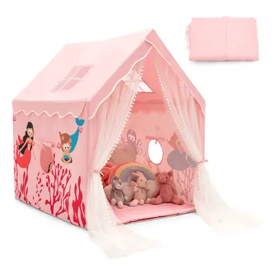 Indoor Playhouse Kids Play Tent Decorative Pattern Gift w/ Windows& Mat