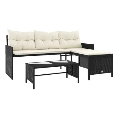 vidaXL Garden Sofa with Table and Cushions L-Shaped Sofa Black Poly Rattan