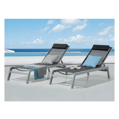 (Black) Aluminium Garden Lounger - Outdoor Patio Sunlounger - CATANIA II