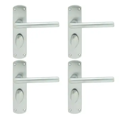 4x Rounded Straight Bar Handle on Bathroom Backplate x 42mm Satin Chrome