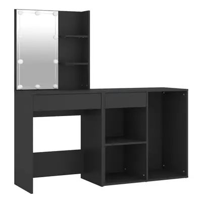 vidaXL Led Dressing Table Vanity Makeup Desk with Cabinet Black Engineered Wood