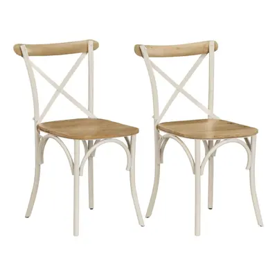 vidaXL 2x Solid Mango Wood Cross Chairs White Kitchen Furniture Dinner Seat