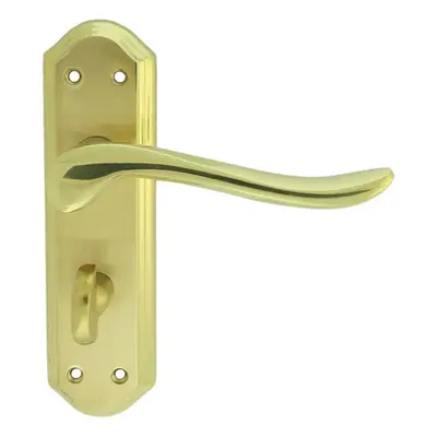 PAIR Curved Lever on Sculpted Bathroom Backplate x 48mm Satin/Polished Brass