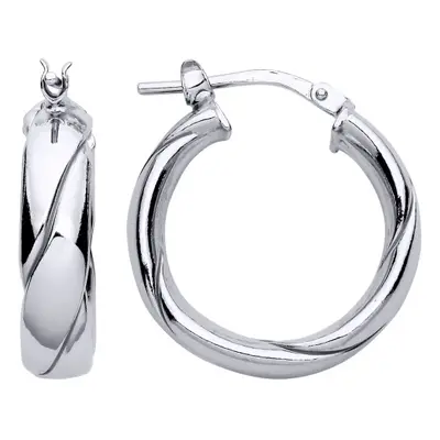 Jewelco London Ladies Rhodium Plated Sterling Silver Plaited Chunky Twist Hoop Earrings 20mm 5mm