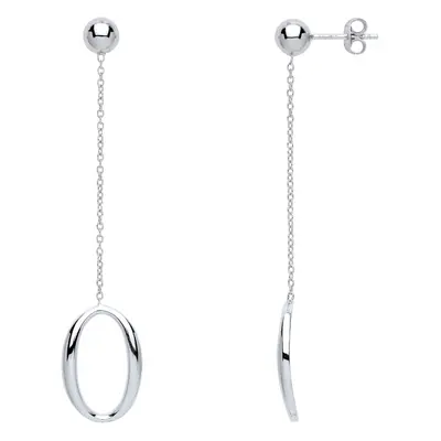 Jewelco London Ladies Sterling Silver Swinging Oval Loop Drop Earrings - GVE631