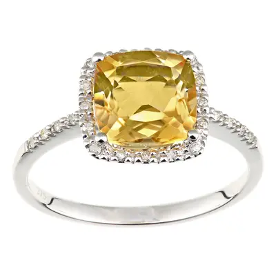 (O) Jewelco London 9ct White Gold Cushion Citrine and Diamond Halo Ring