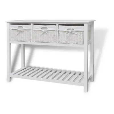 vidaXL Storage Sideboard White Table Home Console Chest Cabinet Woven Basket